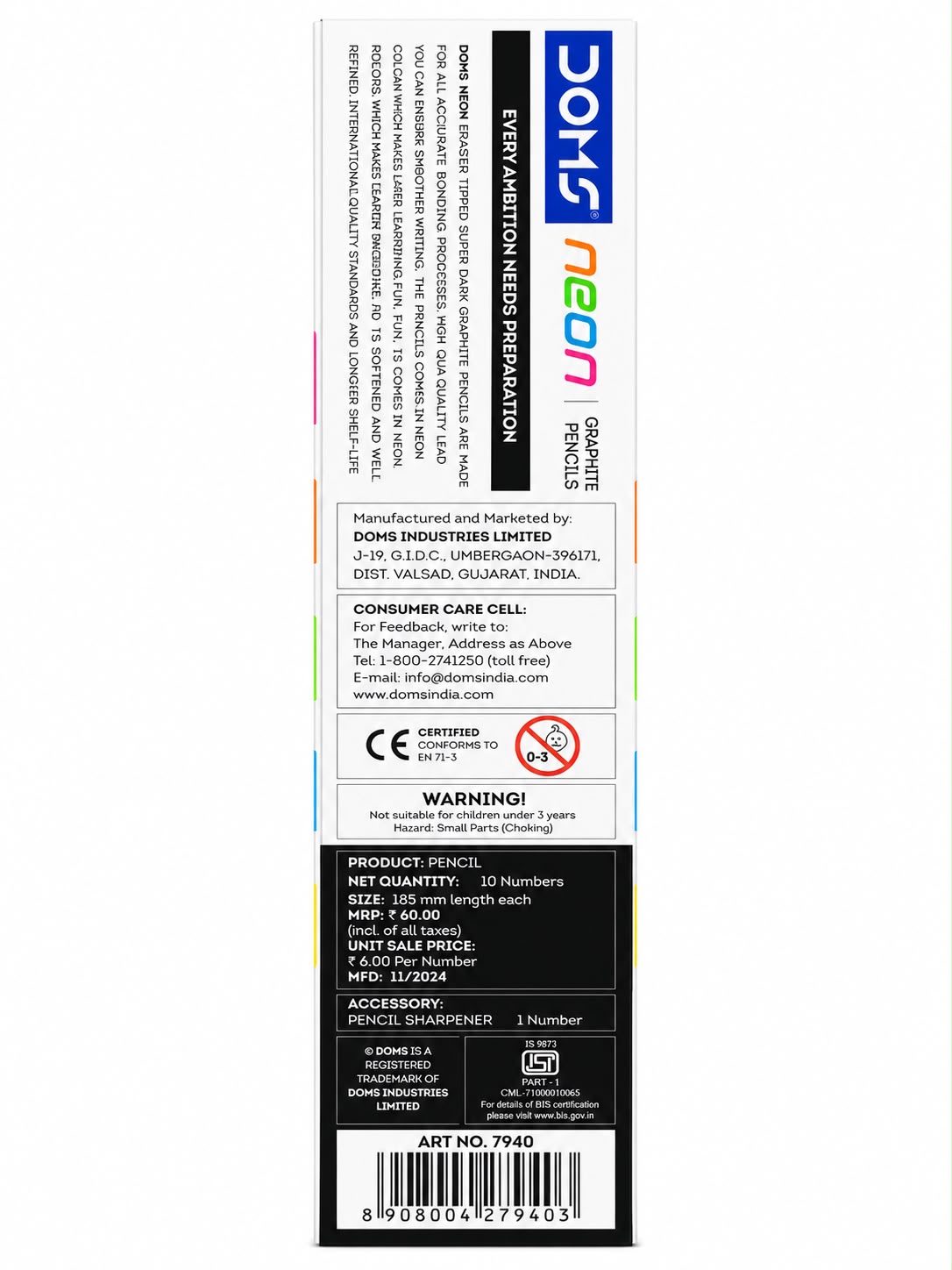 DOMS NEON ERASER TIPPED SUPER DARK 10 HB/2 GRAPHITE PENCILS thumbnail 2