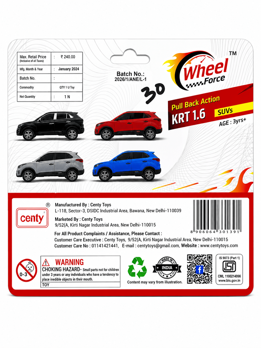 Wheel Force KRT 1.6 Pull Back Action SUV Toy Car thumbnail 2