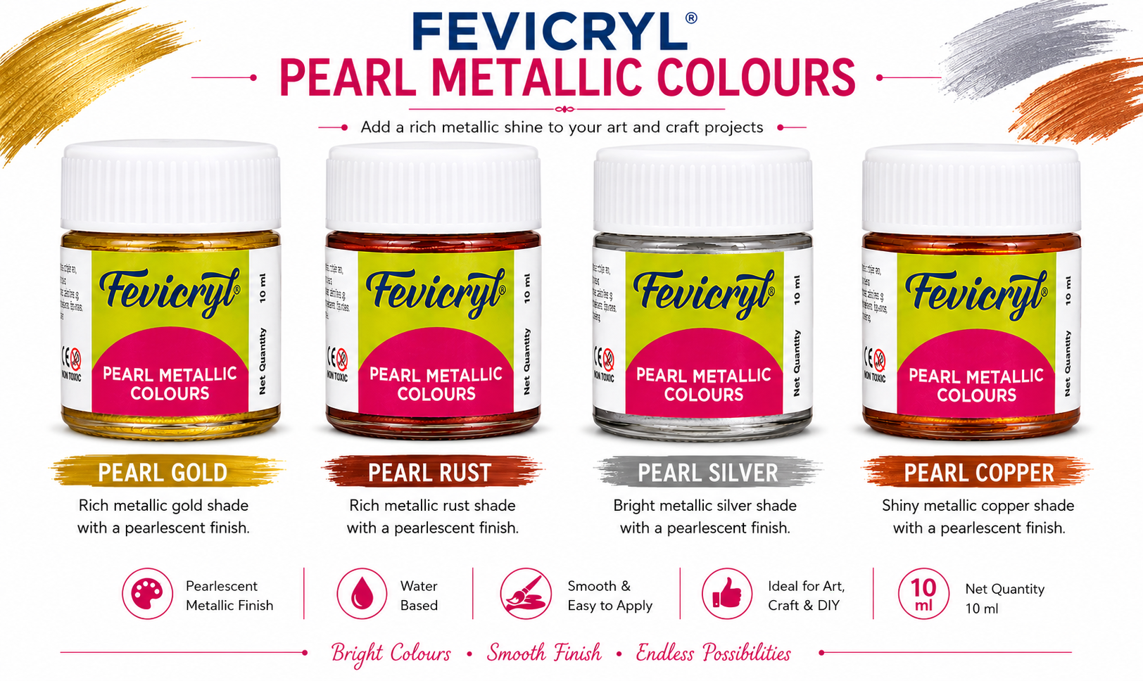Fevicryl Pearl Metallic Colours Set of 4 Shades thumbnail 2