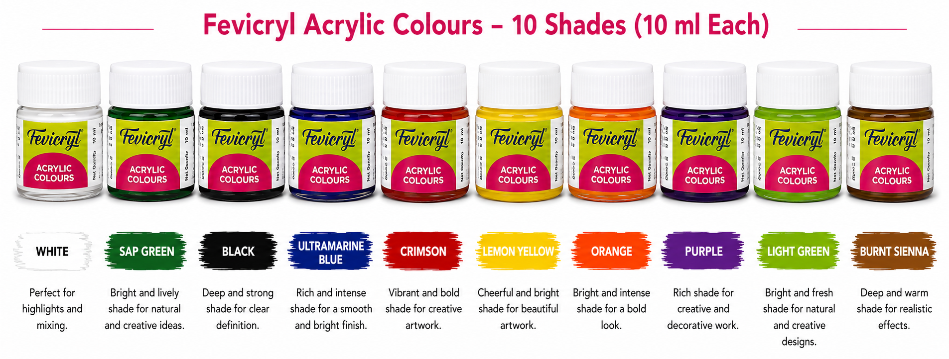 Fevicryl Acrylic Colours – 10 Shades Set thumbnail 2