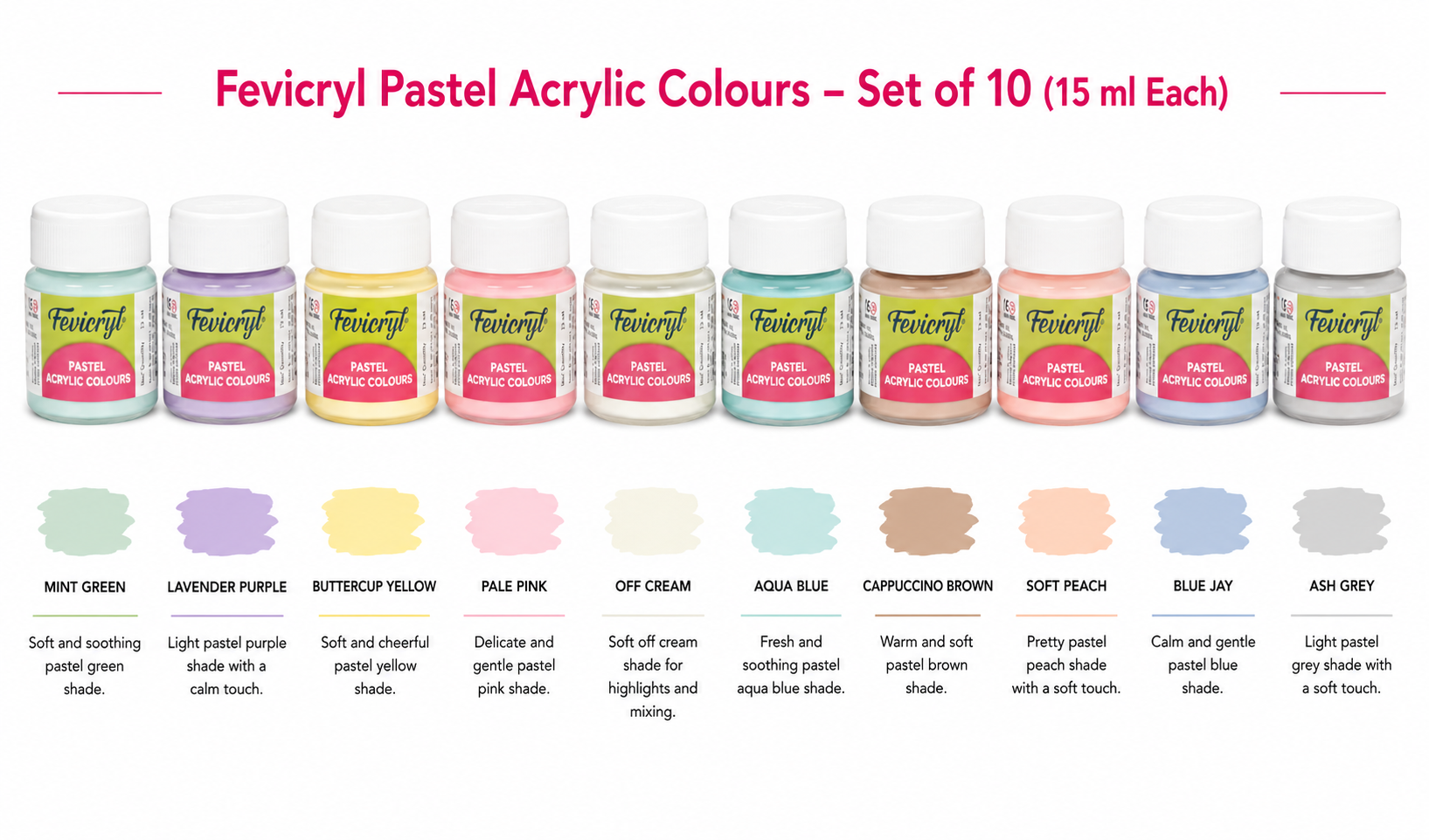 Fevicryl Pastel Acrylic Colours – Set of 10 thumbnail 2
