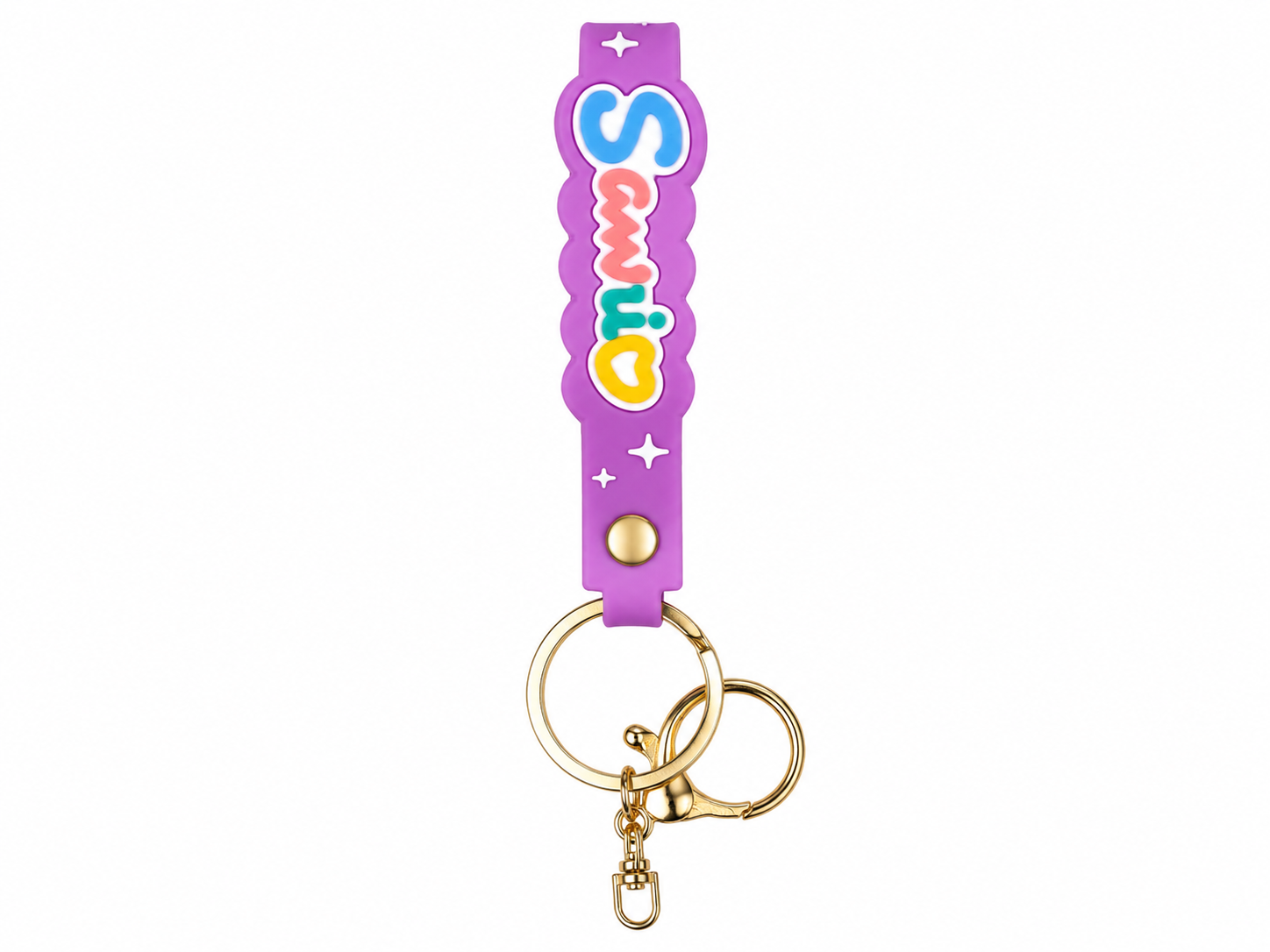 Cute Purple Cartoon Character Keychain with Silicone Strap thumbnail 2