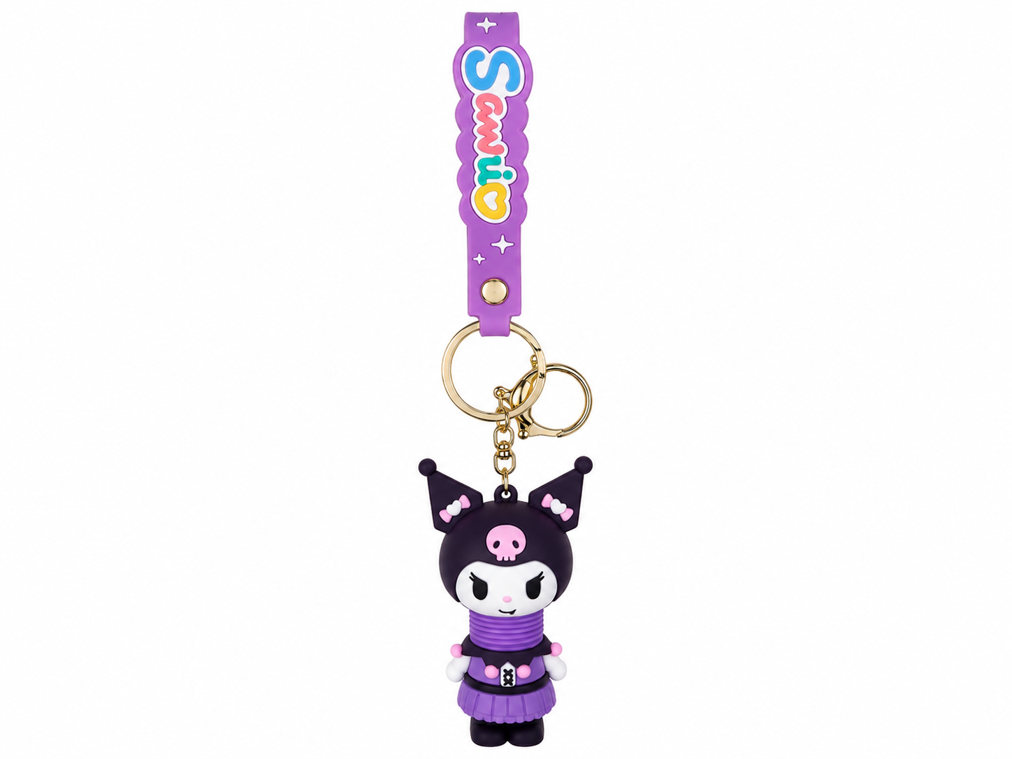 Cute Purple Cartoon Character Keychain with Silicone Strap