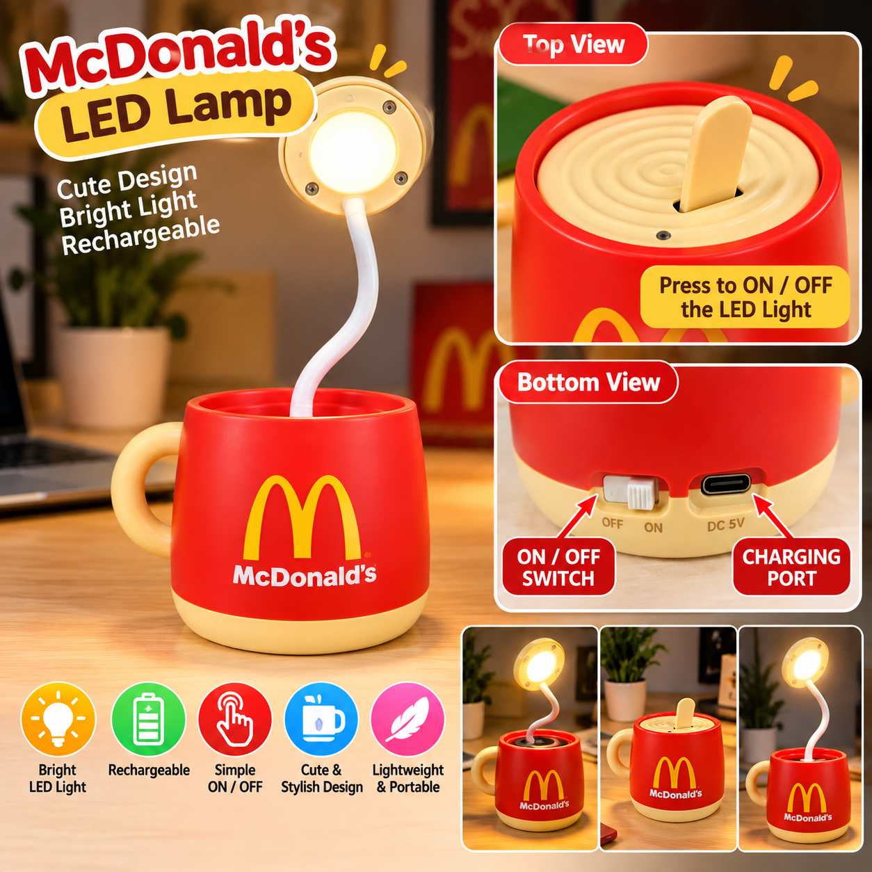 McDonald’s Mug Shape Rechargeable LED Desk Lamp thumbnail 4